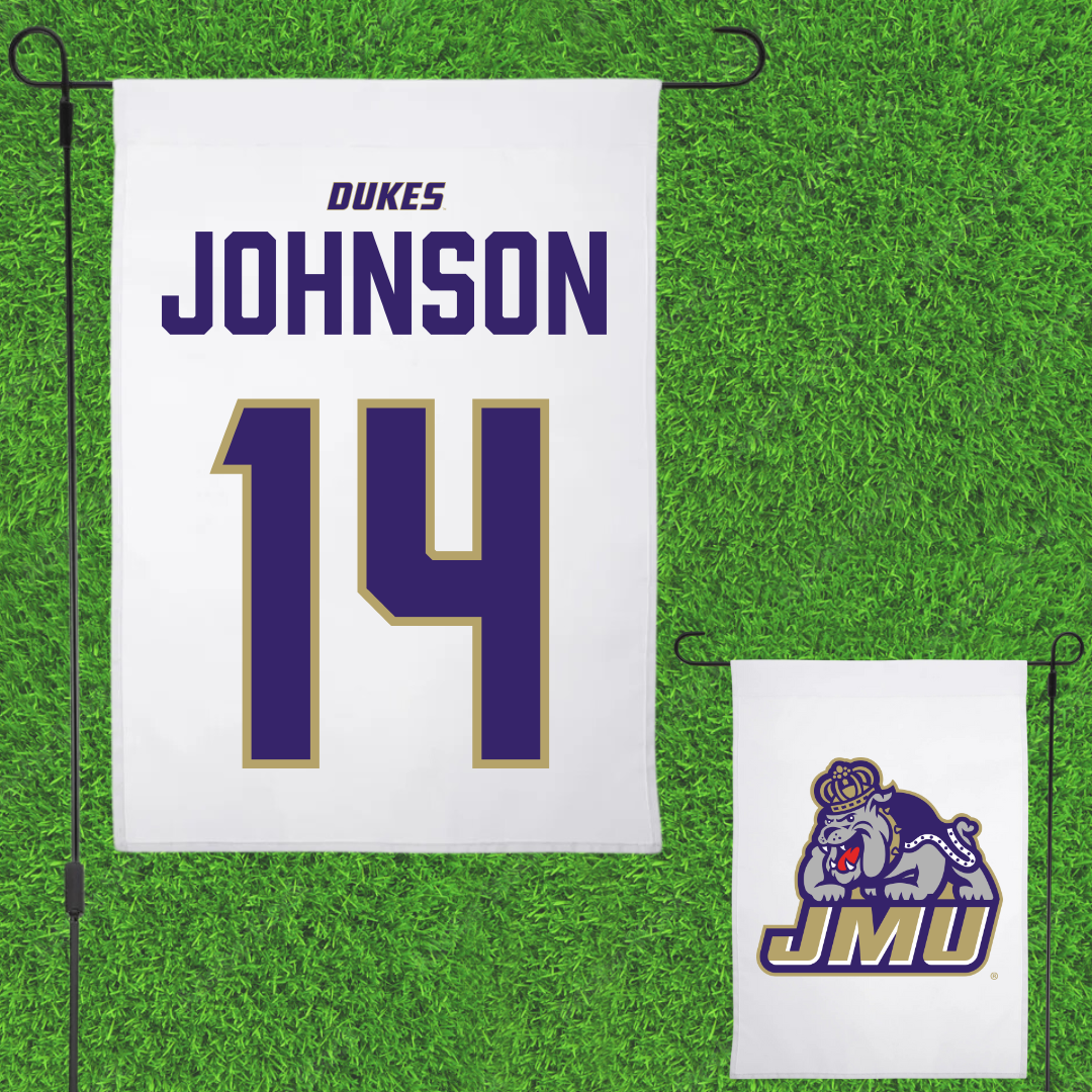James Madison University Softball White Garden Flag - #14 Taylor Johnson