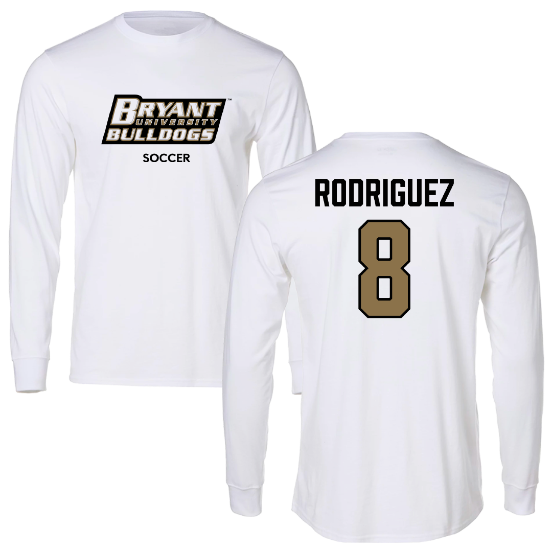 Bryant University Soccer (M) White Performance Long Sleeve - #8 Diego Rodriguez