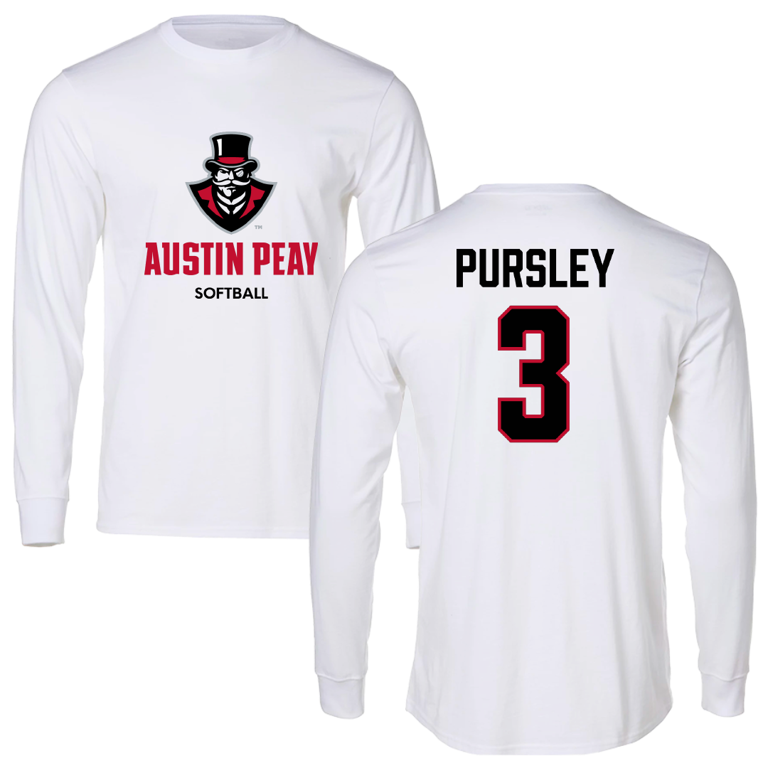 Austin Peay State University Softball White Long Sleeve - #3 Charley Pursley