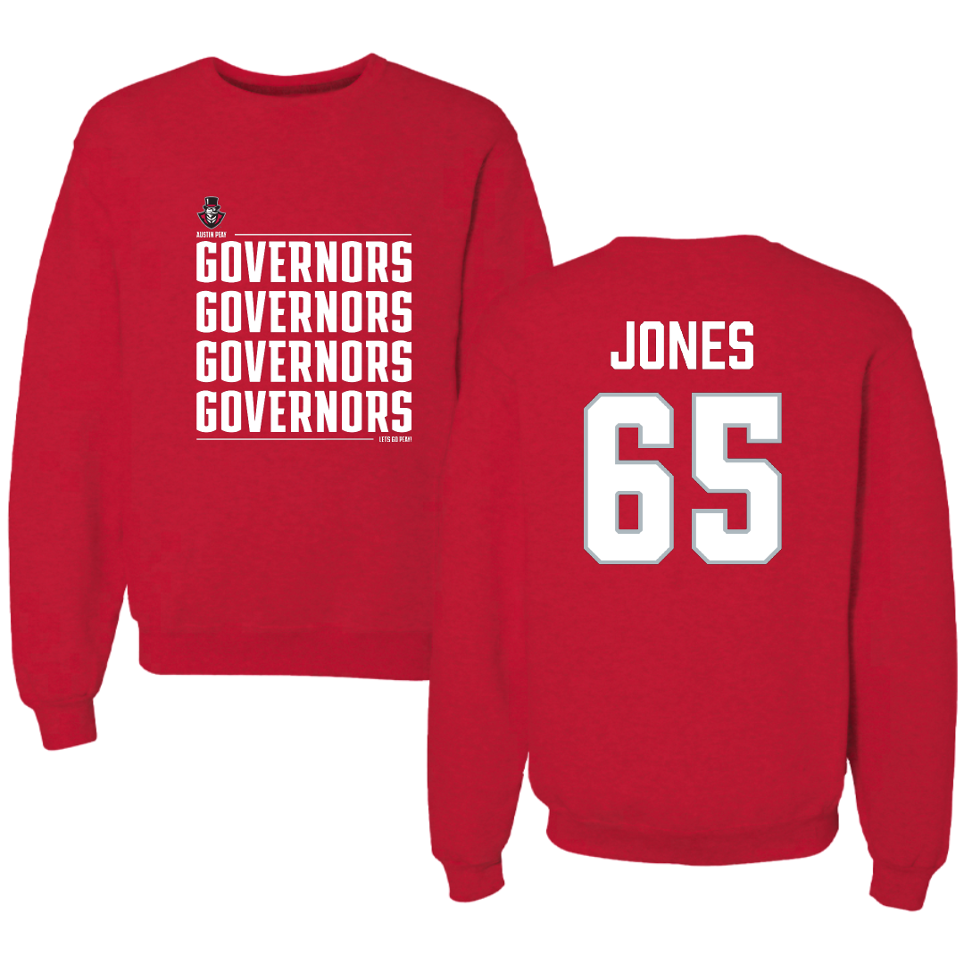 Austin Peay State University Football Red General Crewneck - #65 Miada Jones
