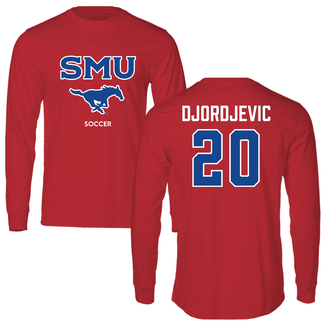Southern Methodist University Soccer (M) Red Performance Long Sleeve - #20 Nikola Djordjevic