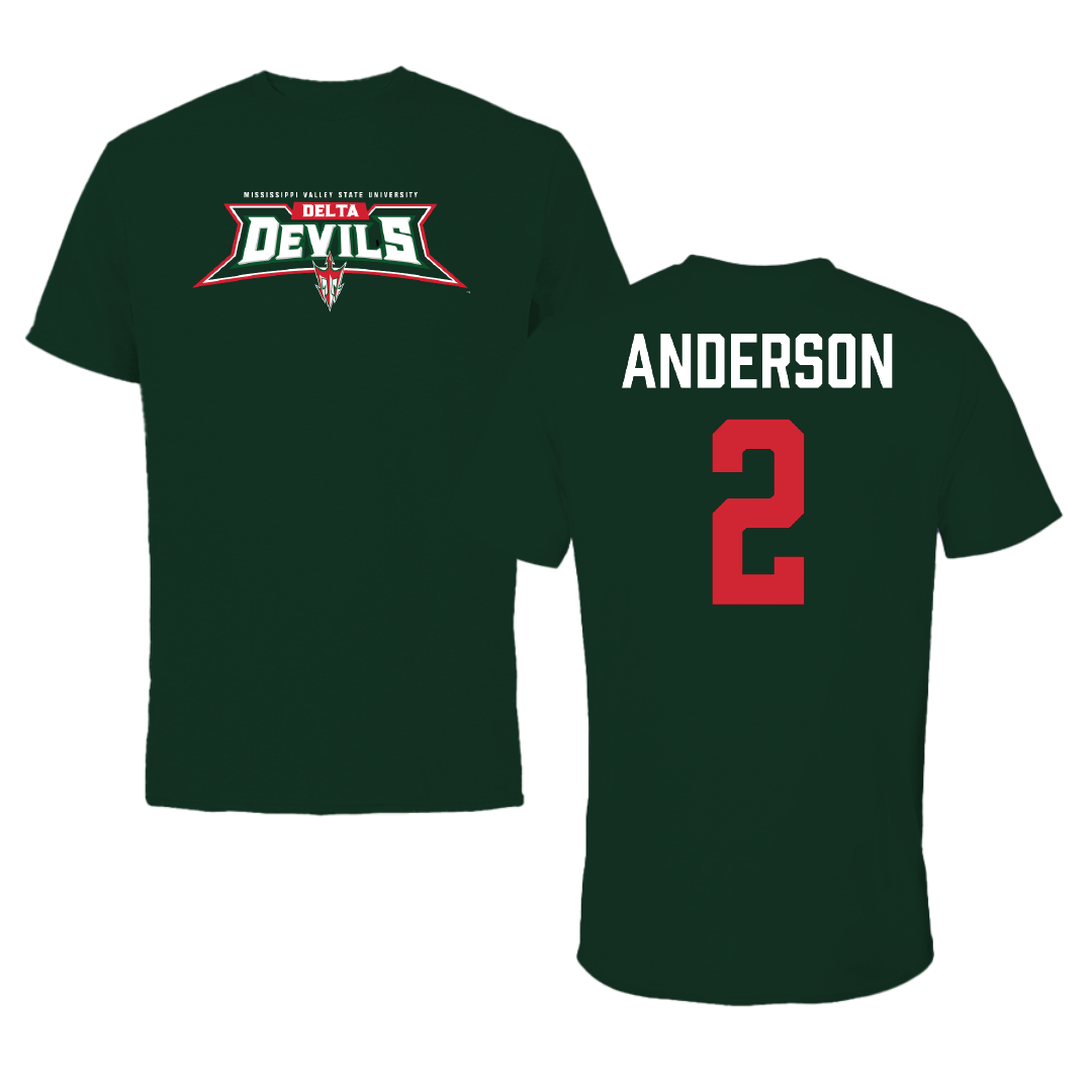 Mississippi Valley State University Football Forest Green Tee - #2 Jordan Anderson