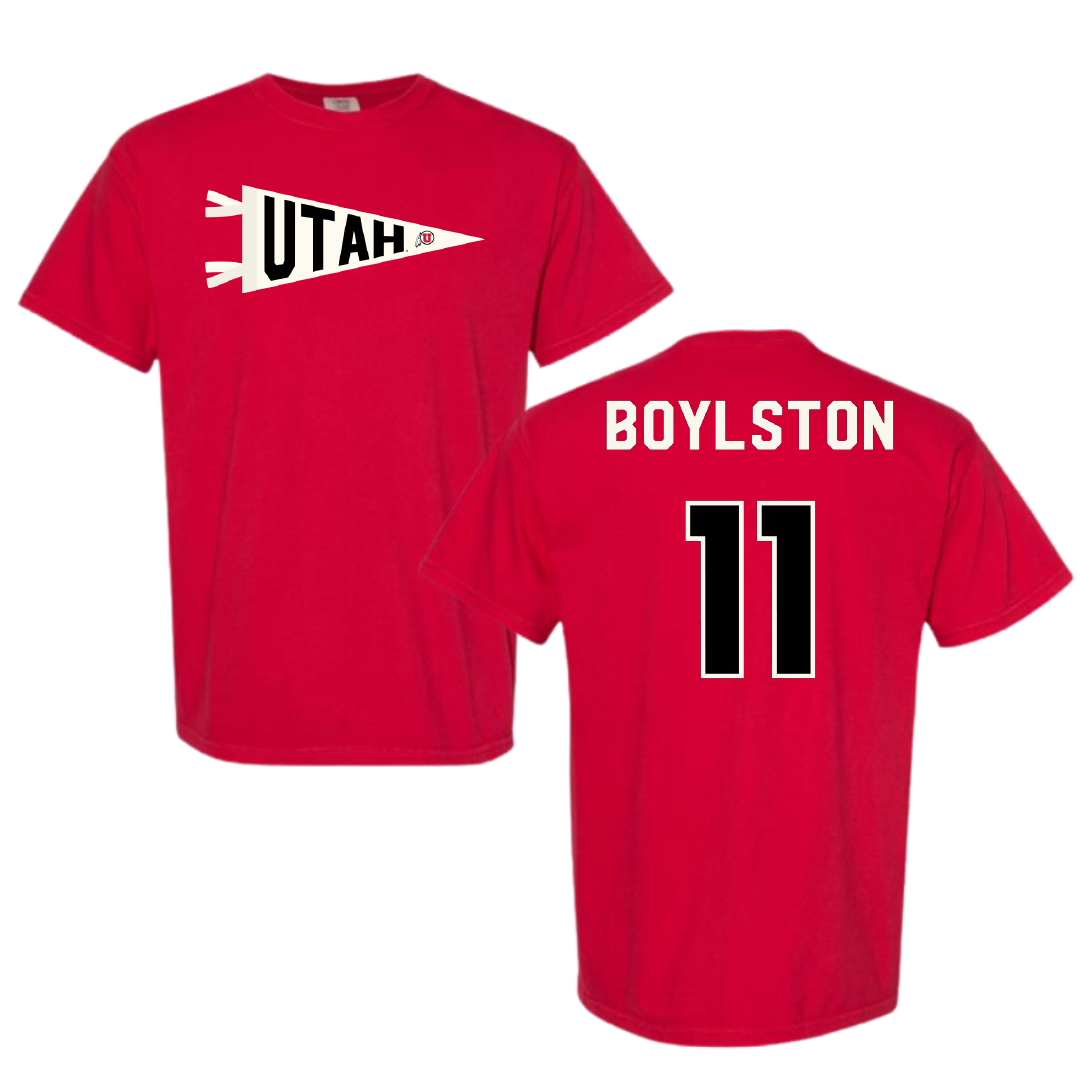 University of Utah Lacrosse Red Pennant Comfort Colors Tee - #11 Joey Boylston