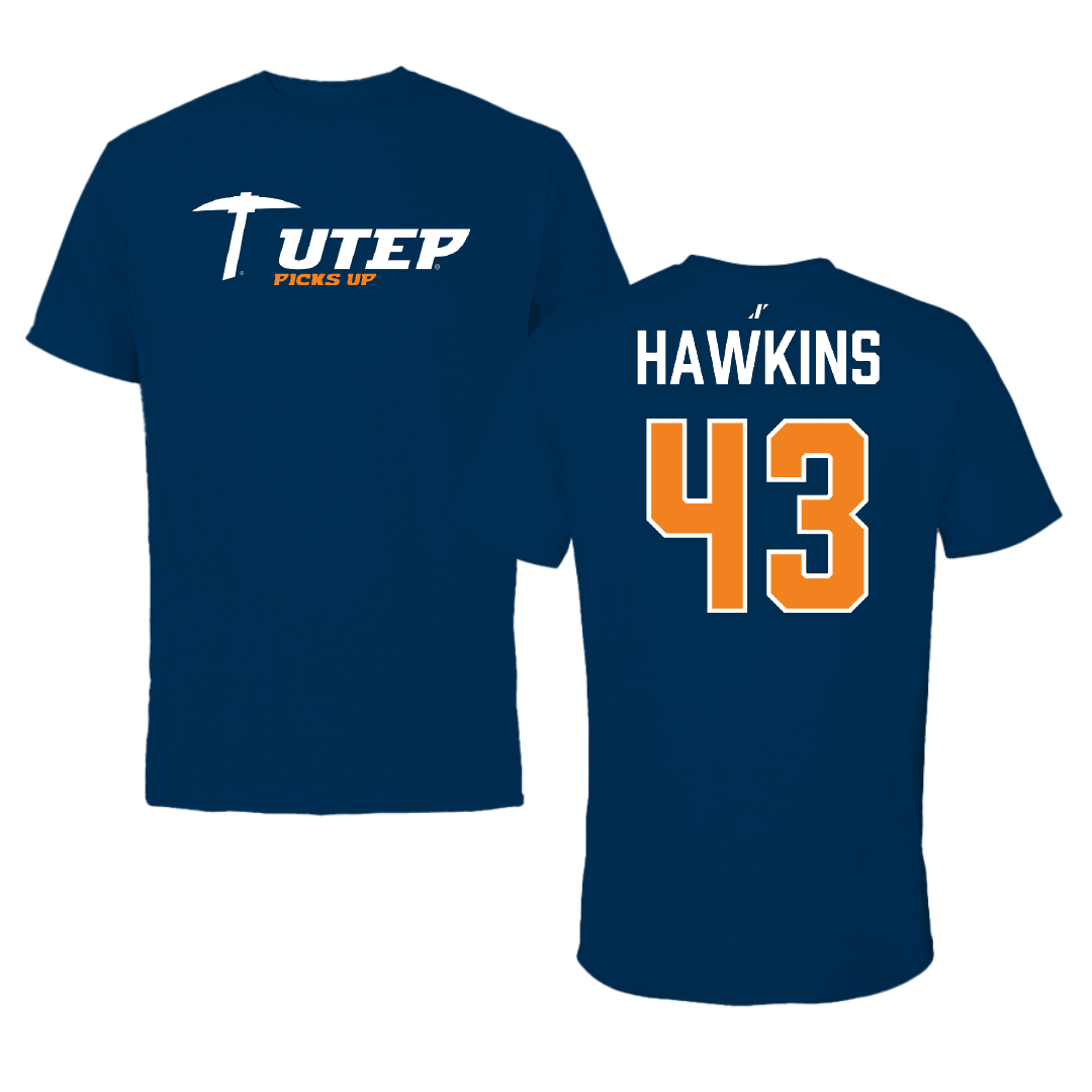 University of Texas at El Paso Football Navy General Performance Tee - #43 Garrett Hawkins