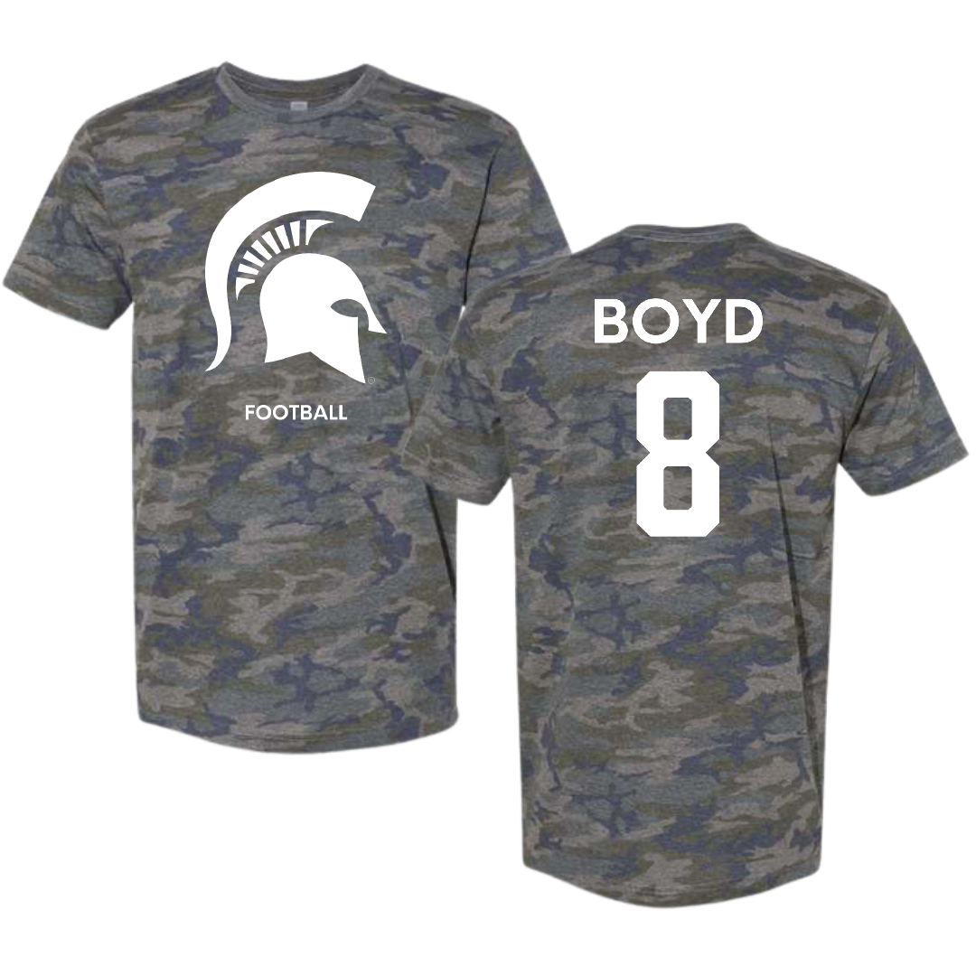Michigan State University Football Vintage Camo Tee - #8 Evan Boyd