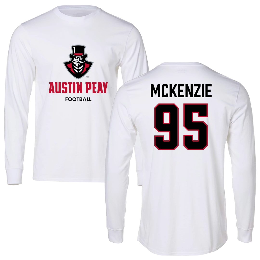 Austin Peay State University Football White Performance Long Sleeve - #95 Elon McKenzie