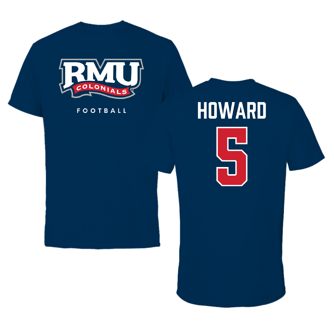 Robert Morris University Football Navy Performance Tee - #5 Tahseen Howard