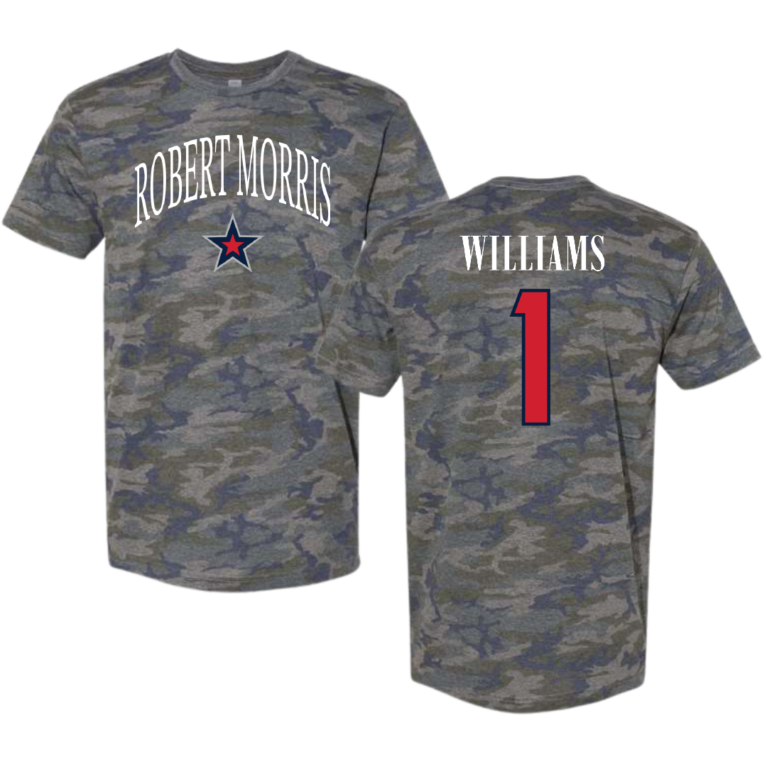 Robert Morris University Basketball Vintage Camo Tee - #1 Justice Williams
