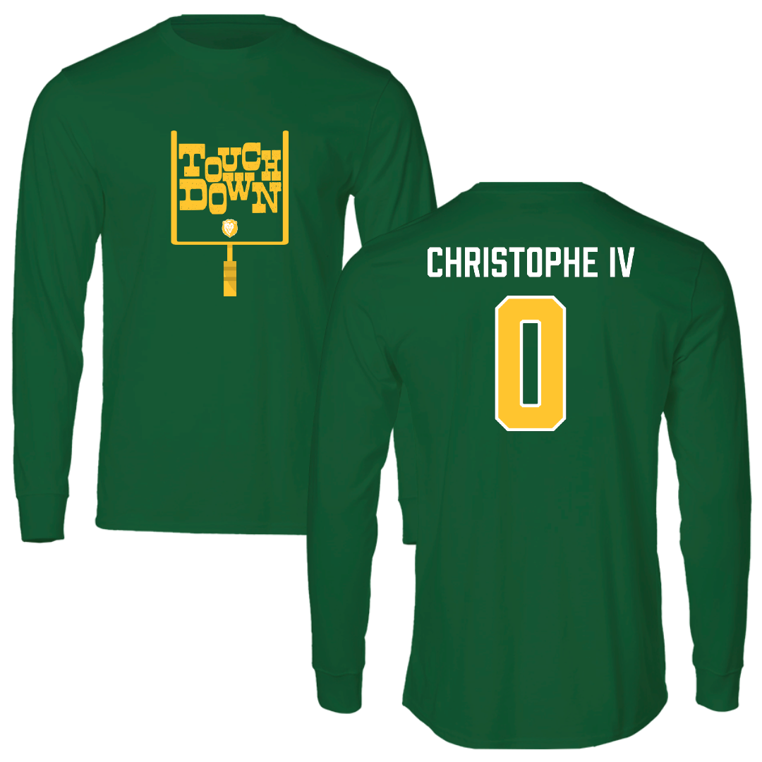 Southeastern Louisiana University Football Green Touchdown Long Sleeve - #0 Herman Christophe IV