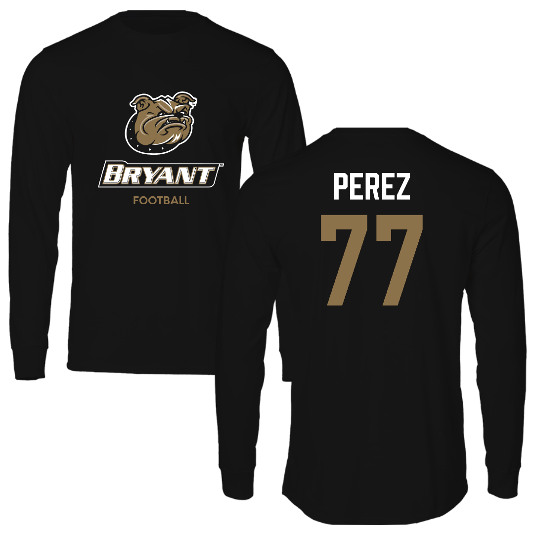 Bryant University Football Black Long Sleeve - #77 Anthony Perez