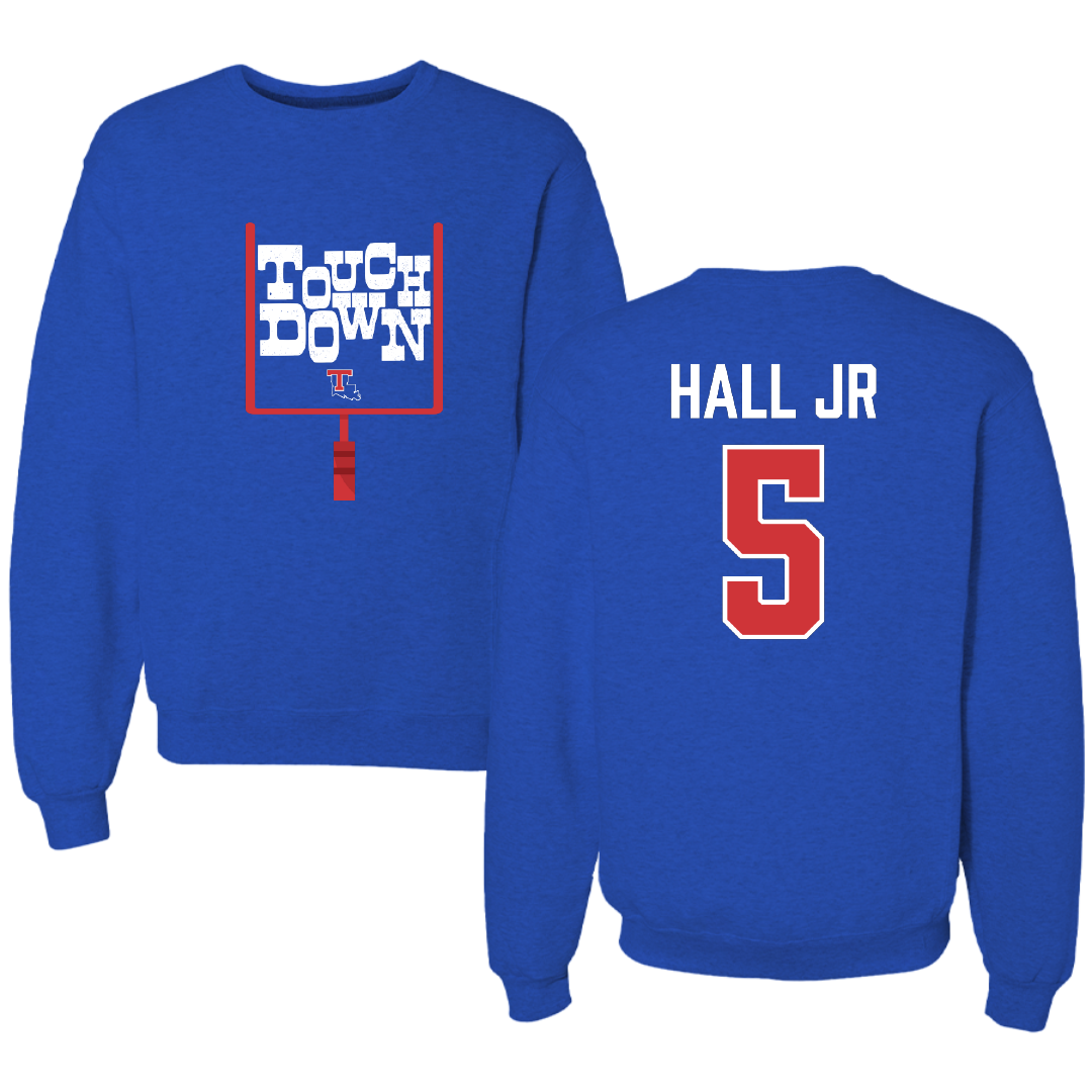 Louisiana Tech University Football Blue Touchdown Crewneck - #5 Deshon Hall Jr