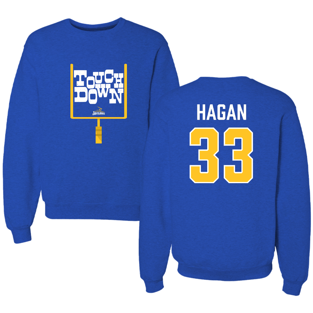 Texas A&M University-Kingsville Football Blue Touchdown Crewneck - #33 Roger Hagan