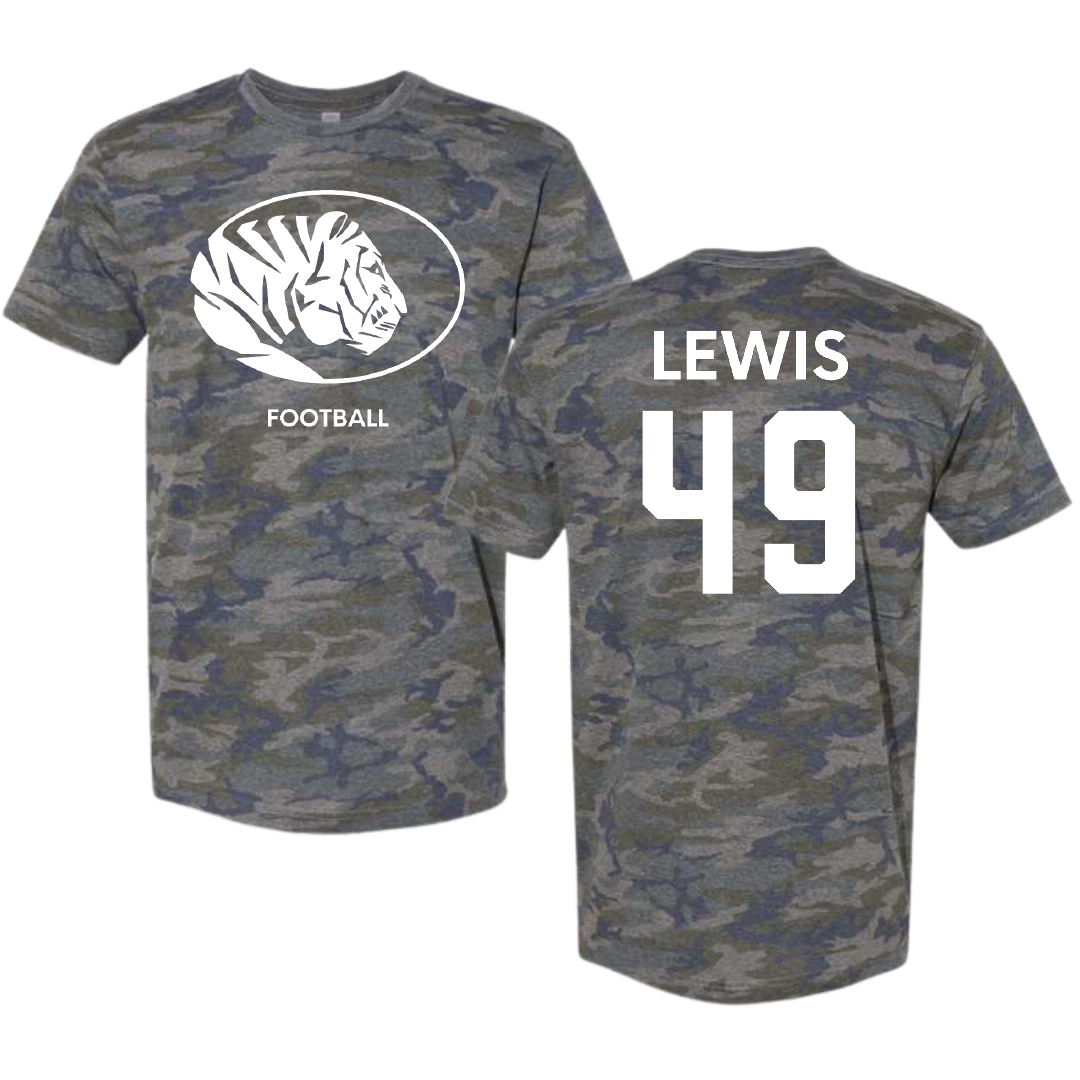 East Central University Football Vintage Camo Tee - #49 Amajah Lewis