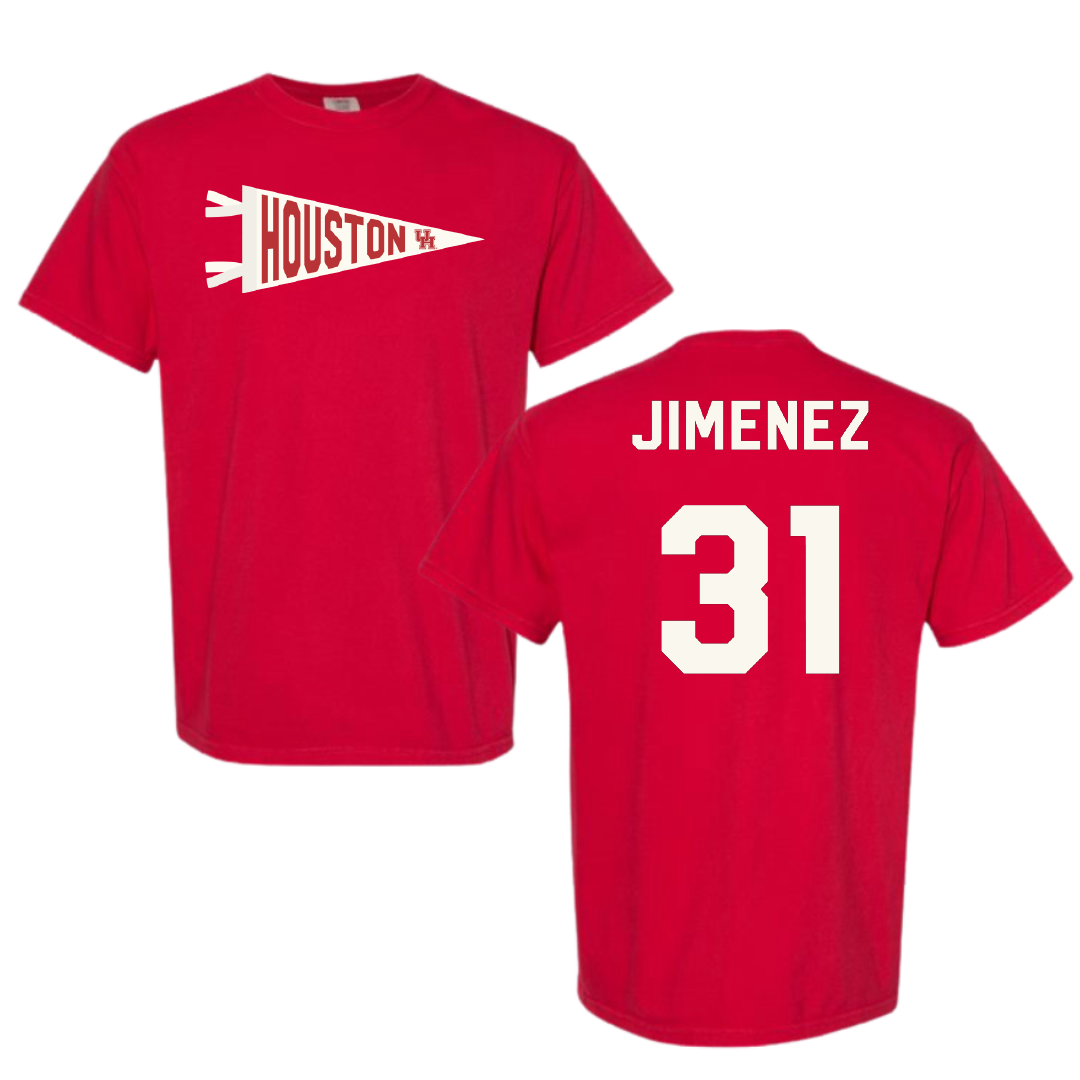 University of Houston Baseball Red Pennant Comfort Colors Tee - #31 Kenneth Jimenez