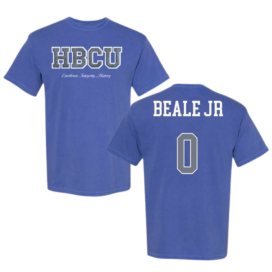 Hampton University Basketball (M) Blue HBCU Varsity Comfort Colors Tee - #0 George Beale Jr