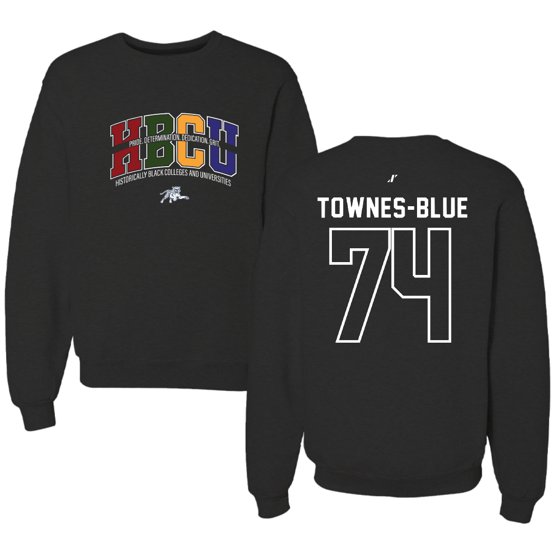 Jackson State University Football Black HBCU Crewneck - #74 D’Andre Townes-Blue