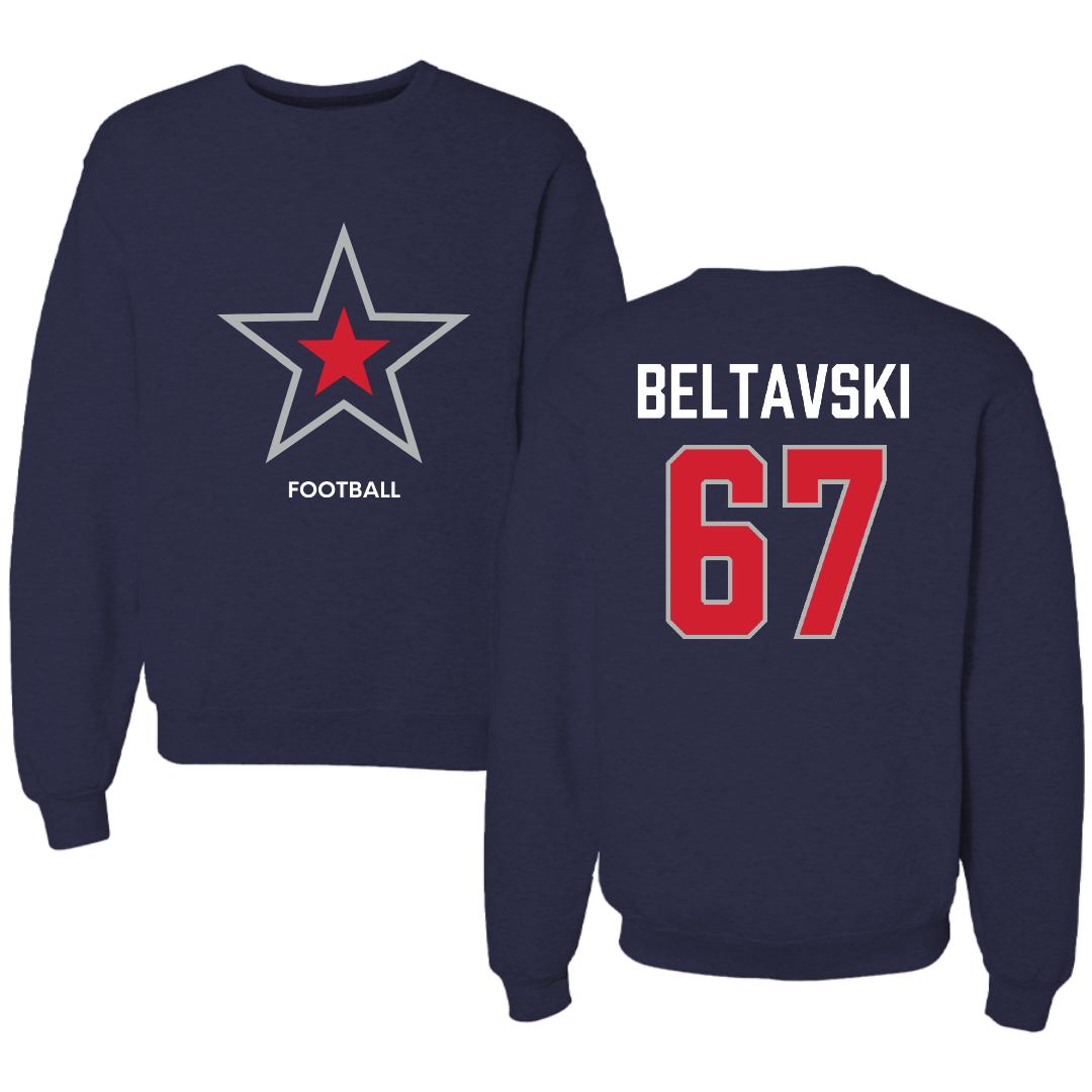 Robert Morris University Football Navy Mascot Crewneck - #67 Luke Beltavski