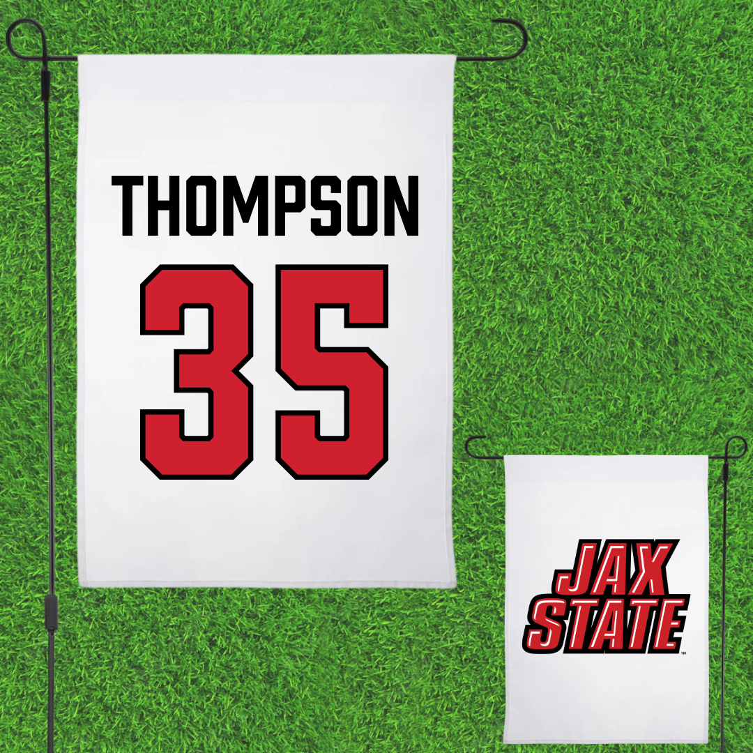 Jacksonville State University Football White Garden Flag - #35 Aidan Thompson