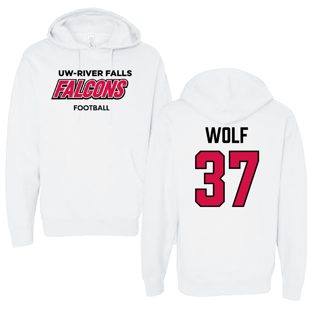 University of Wisconsin-River Falls Football White Falcons Hoodie - #37 Brayden Wolf