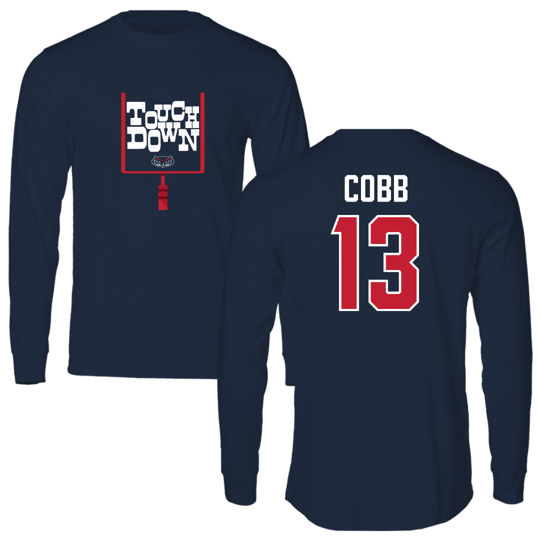 Florida Atlantic University Football Navy Touchdown Long Sleeve - #13 A'ceon Cobb