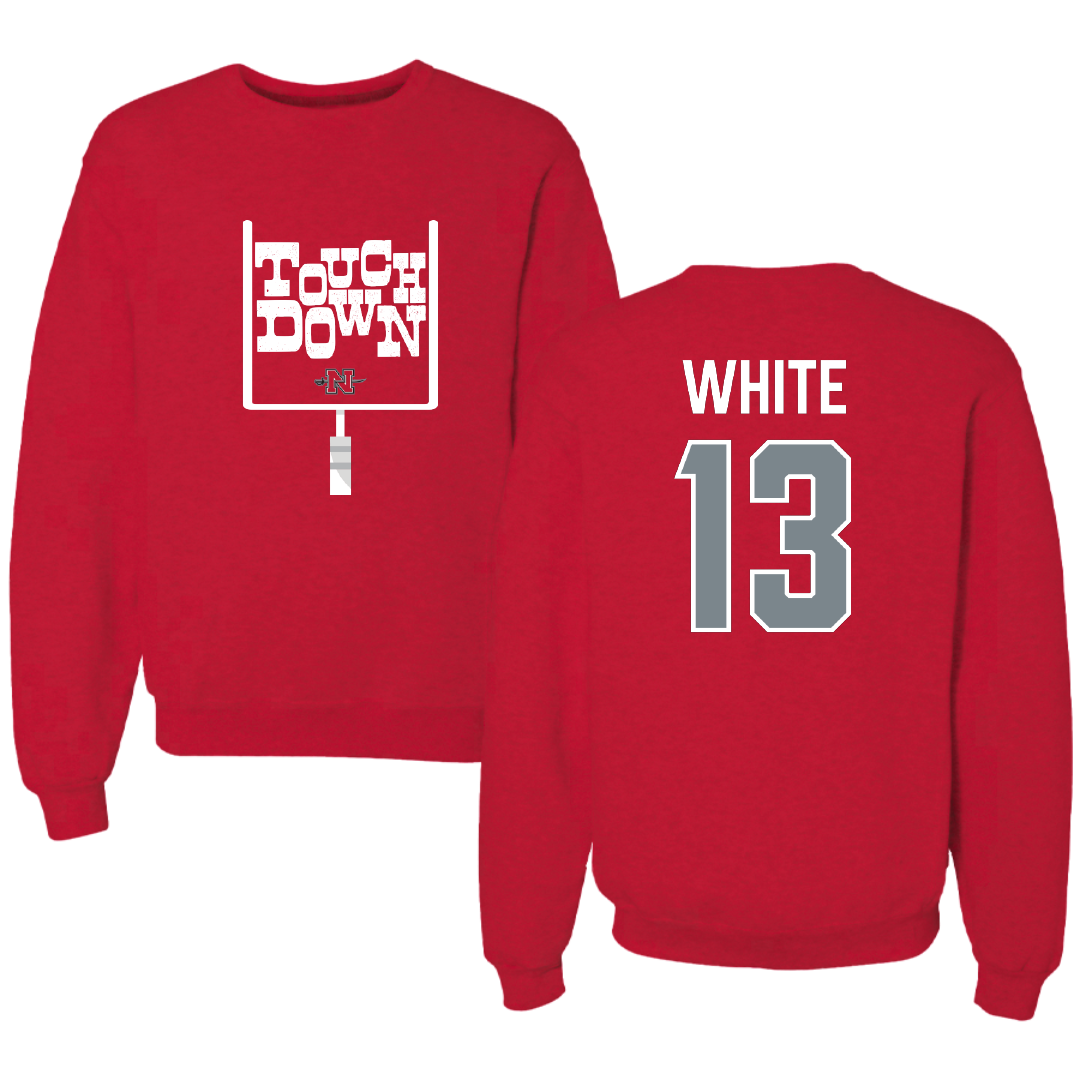Nicholls State University Football Red Touchdown Crewneck - #13 Kylin White