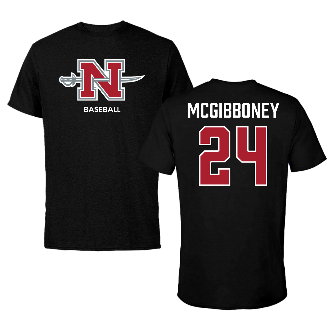 Nicholls State University Baseball Black Mascot Tee - #24 Luke McGibboney