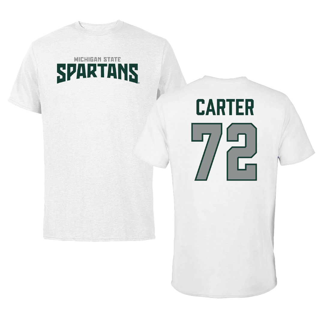 Michigan State University Football White Classic Tee - #72 Caleb Carter