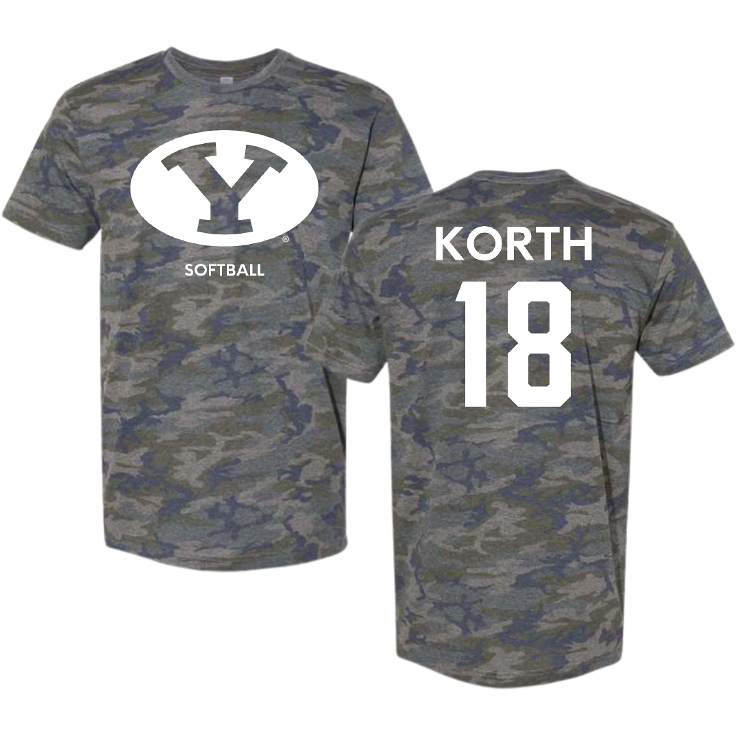 Brigham Young University Softball Vintage Camo Tee - #18 Kaysen Korth