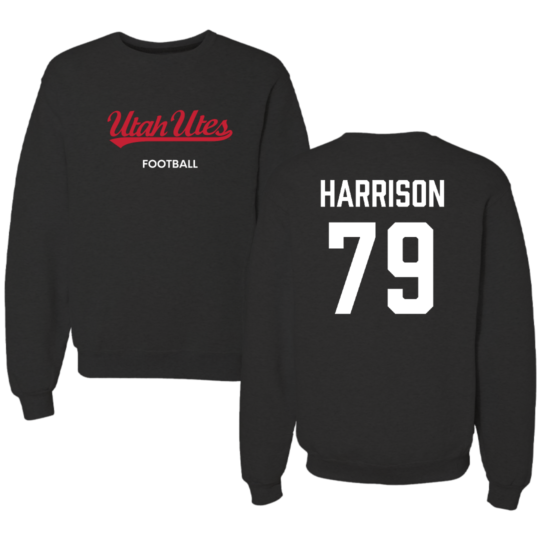 University of Utah Football Black Crewneck - #79 Alex Harrison
