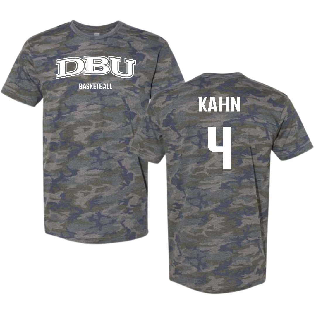Dallas Baptist University Basketball (M) Vintage Camo Tee - #4 Cameron Kahn