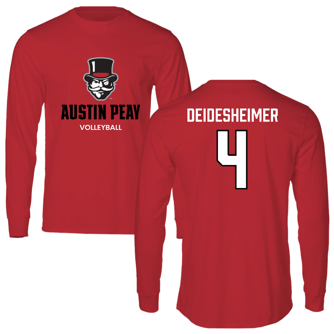 Austin Peay State University Volleyball (W) Red Mascot Performance Long Sleeve - #4 Payton Deidesheimer