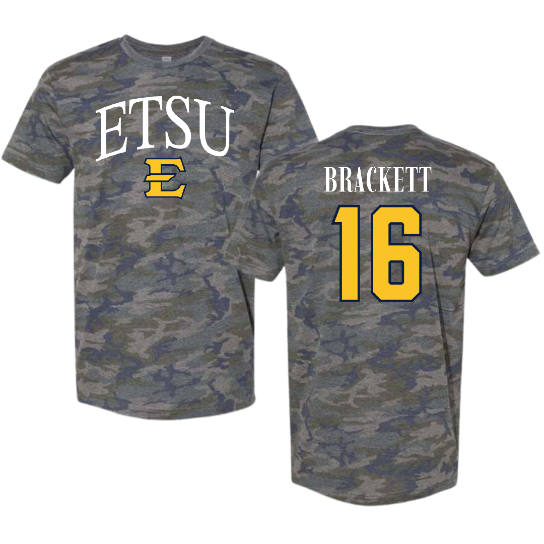 East Tennessee State University Football Vintage Camo Tee - #16 Nate Brackett