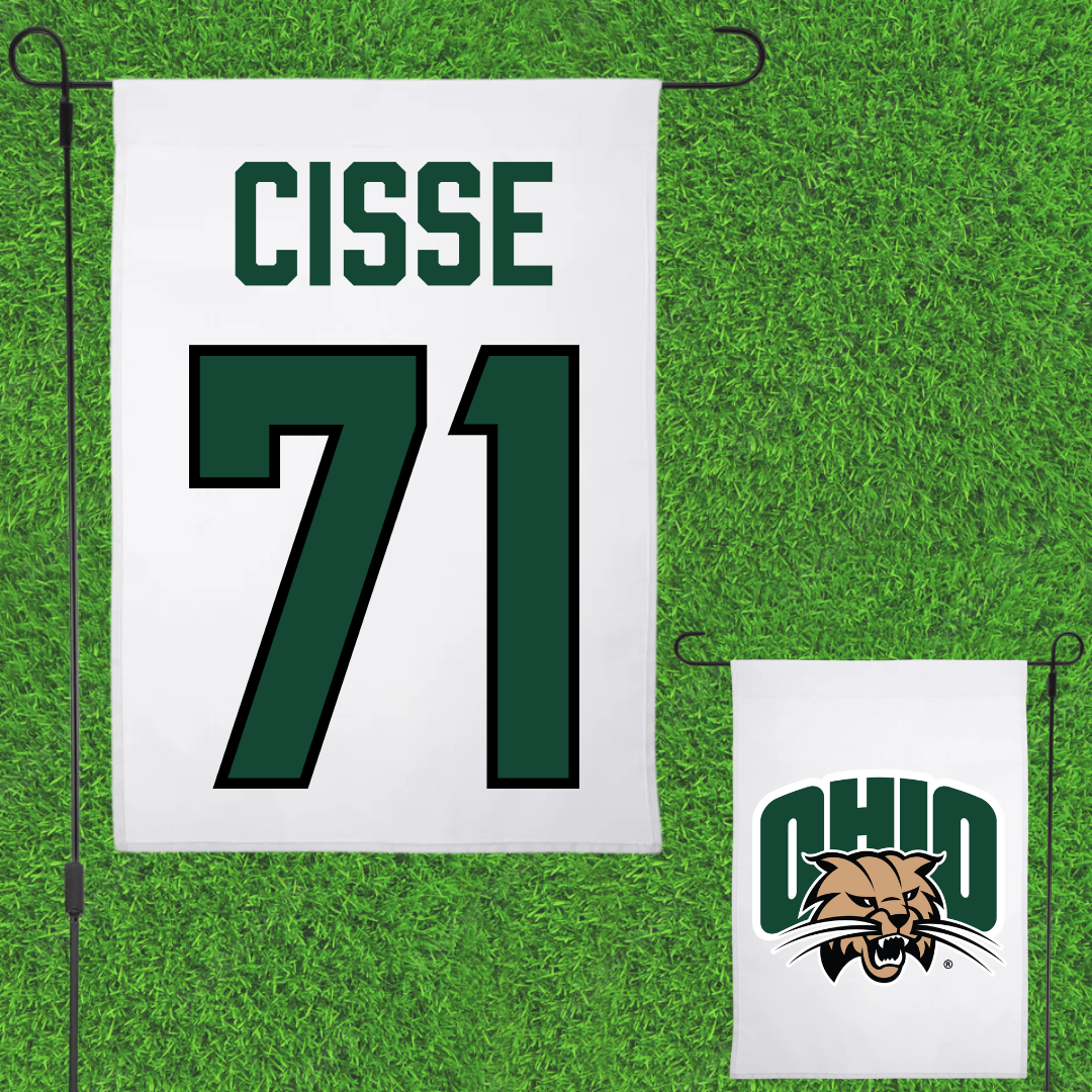 Ohio University Football White Garden Flag - #71 Tigana Cisse