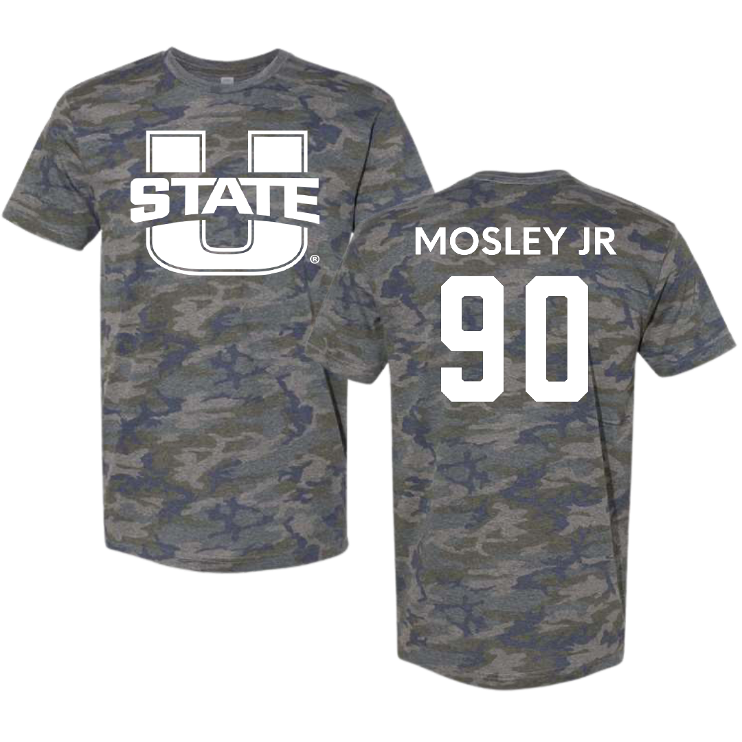 Utah State University Football Vintage Camo Tee - #90 Clifton Mosley Jr