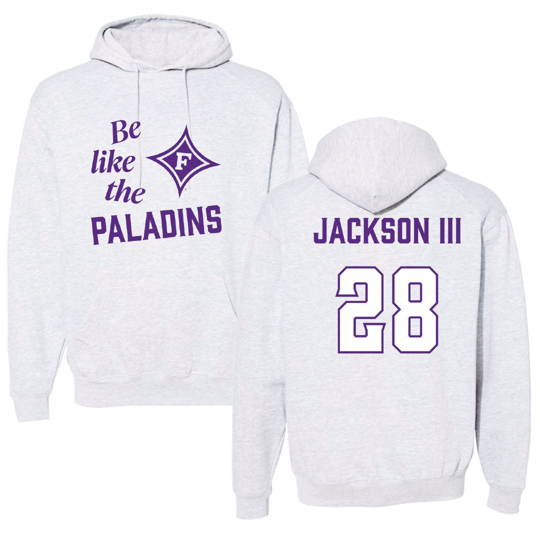 Furman University Football Light Gray Be Like Us Hoodie - #28 Eddie Jackson III
