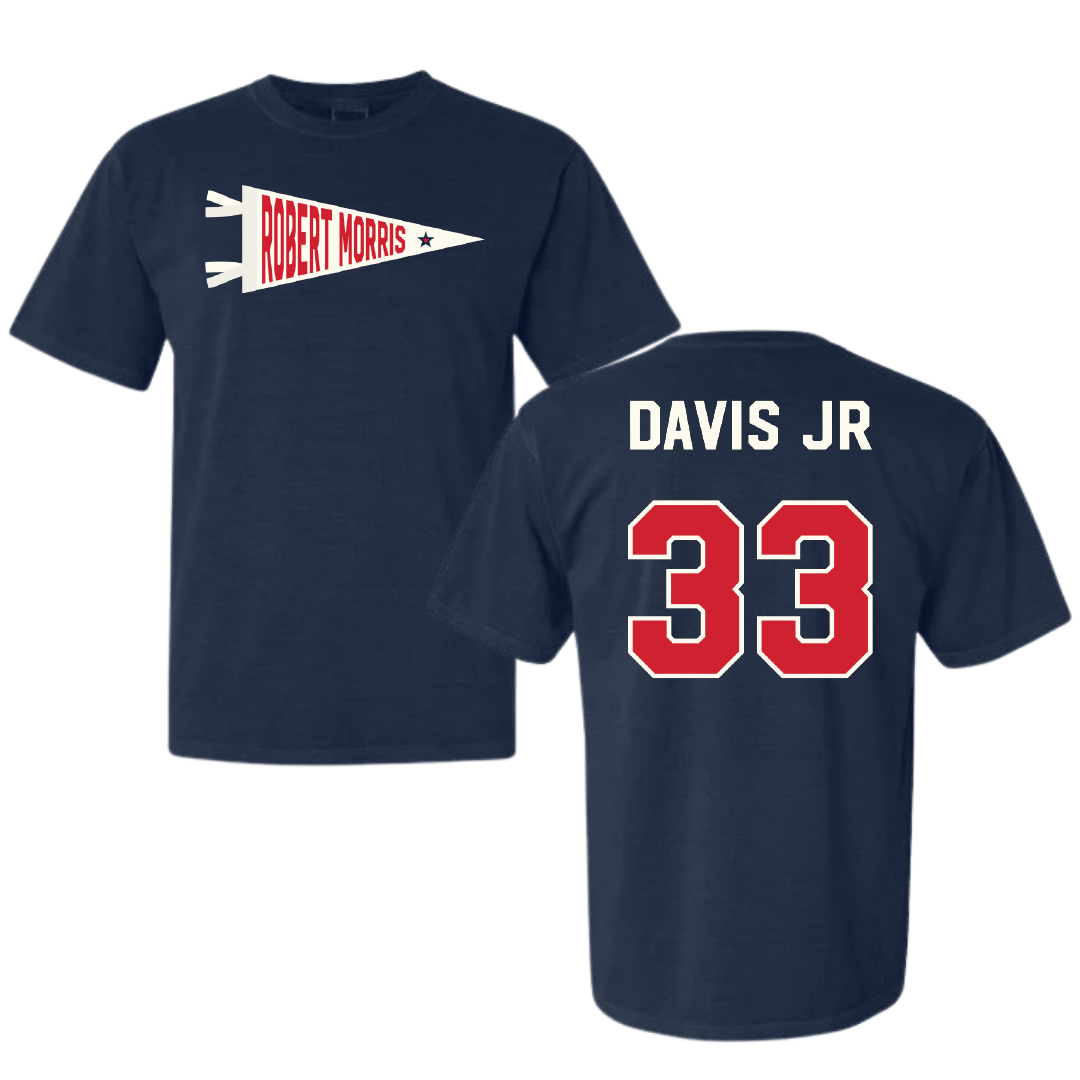 Robert Morris University Football Navy Pennant Comfort Colors Tee - #33 Greg Davis Jr