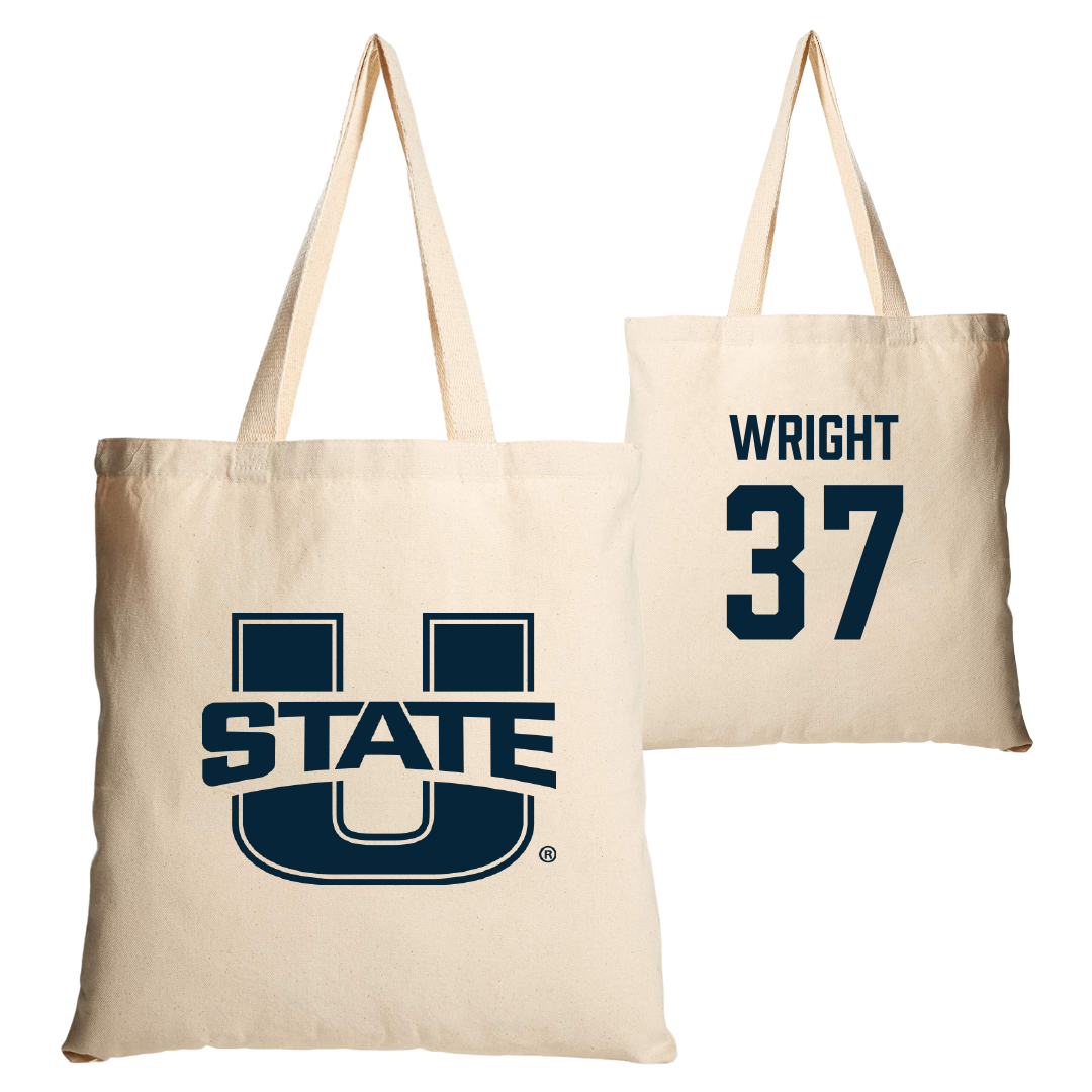Utah State University Football Tan Canvas Tote Bag - #37 Jaeden Wright