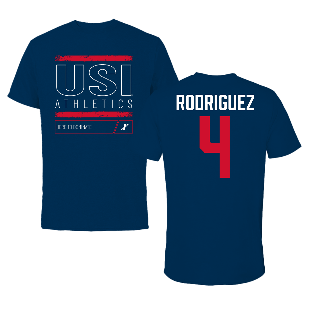University of Southern Indiana Soccer Navy Dominate Performance Tee - #4 Diego Rodriguez