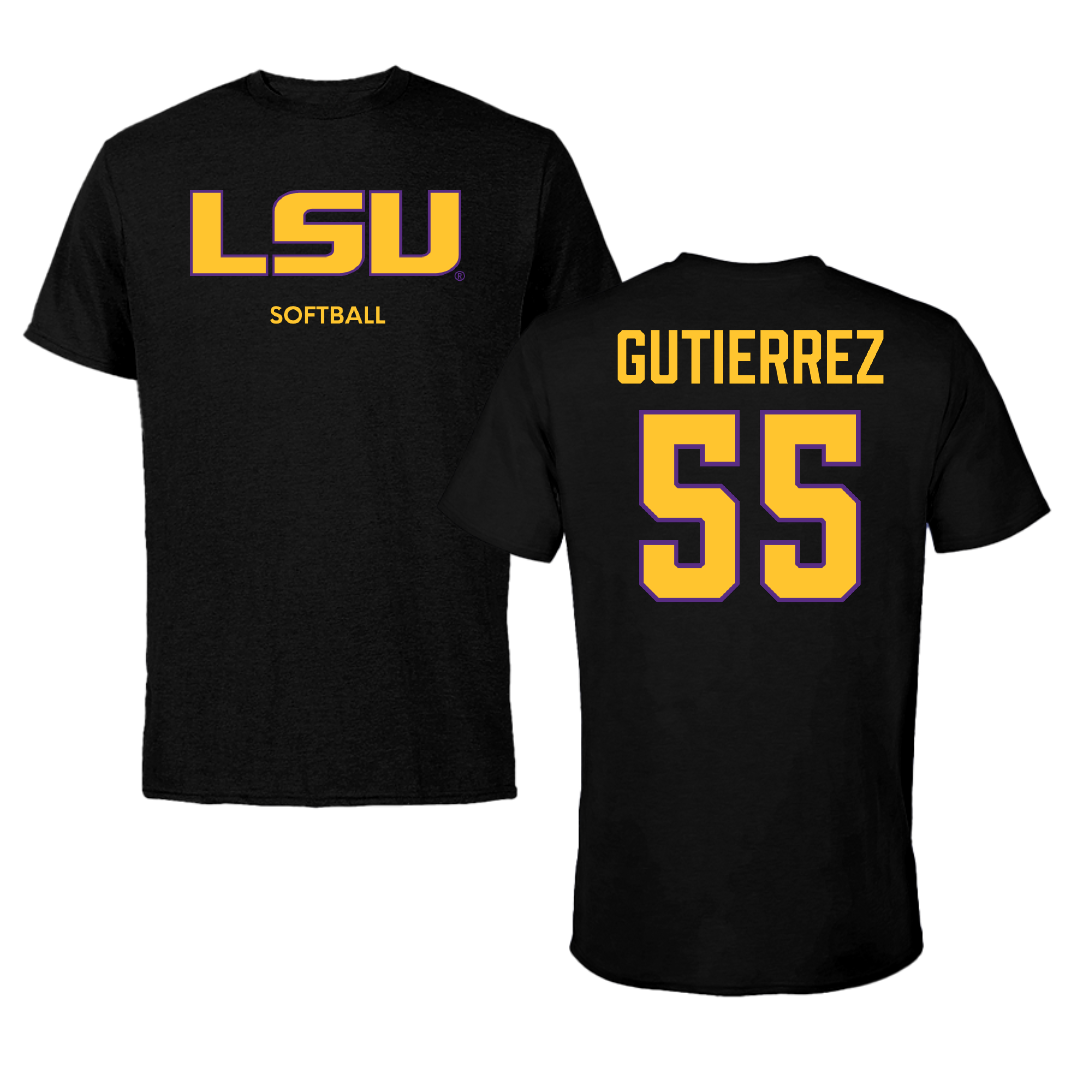 Louisiana State University Softball Black Performance Tee - #55 Raeleen Gutierrez