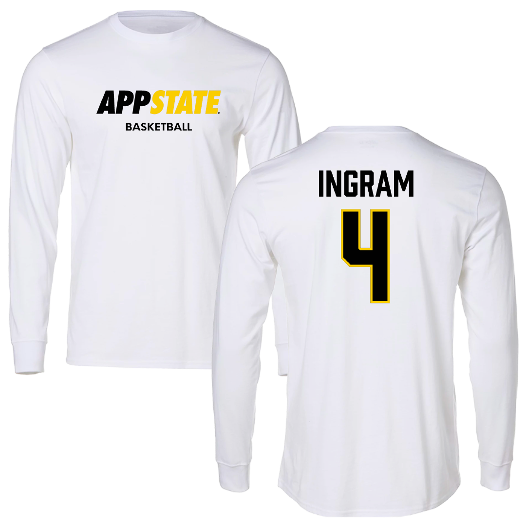 Appalachian State University Basketball (W) White Block Performance Long Sleeve - #4 J'Mani Ingram