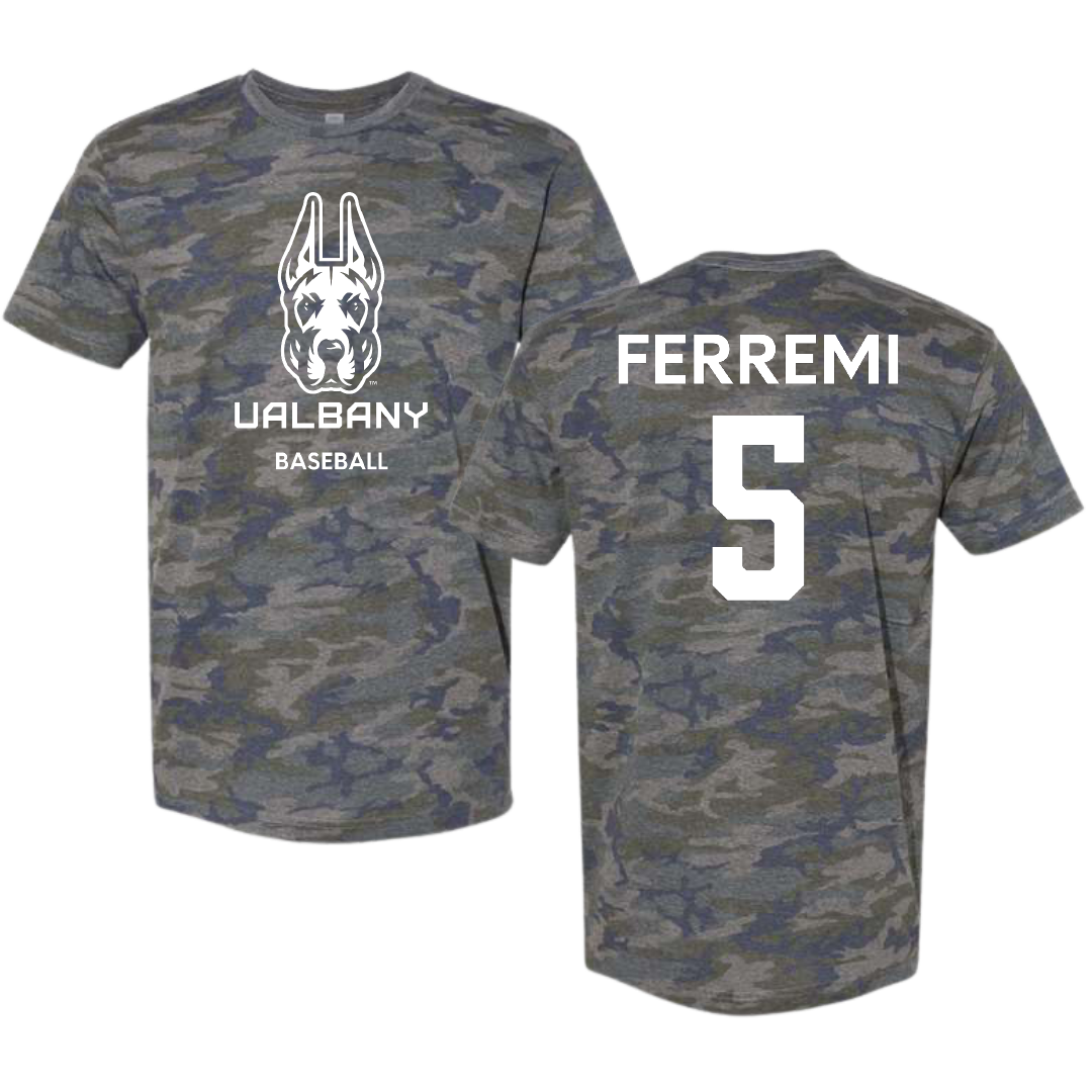 University at Albany Baseball Vintage Camo Tee - #5 Ryan Ferremi