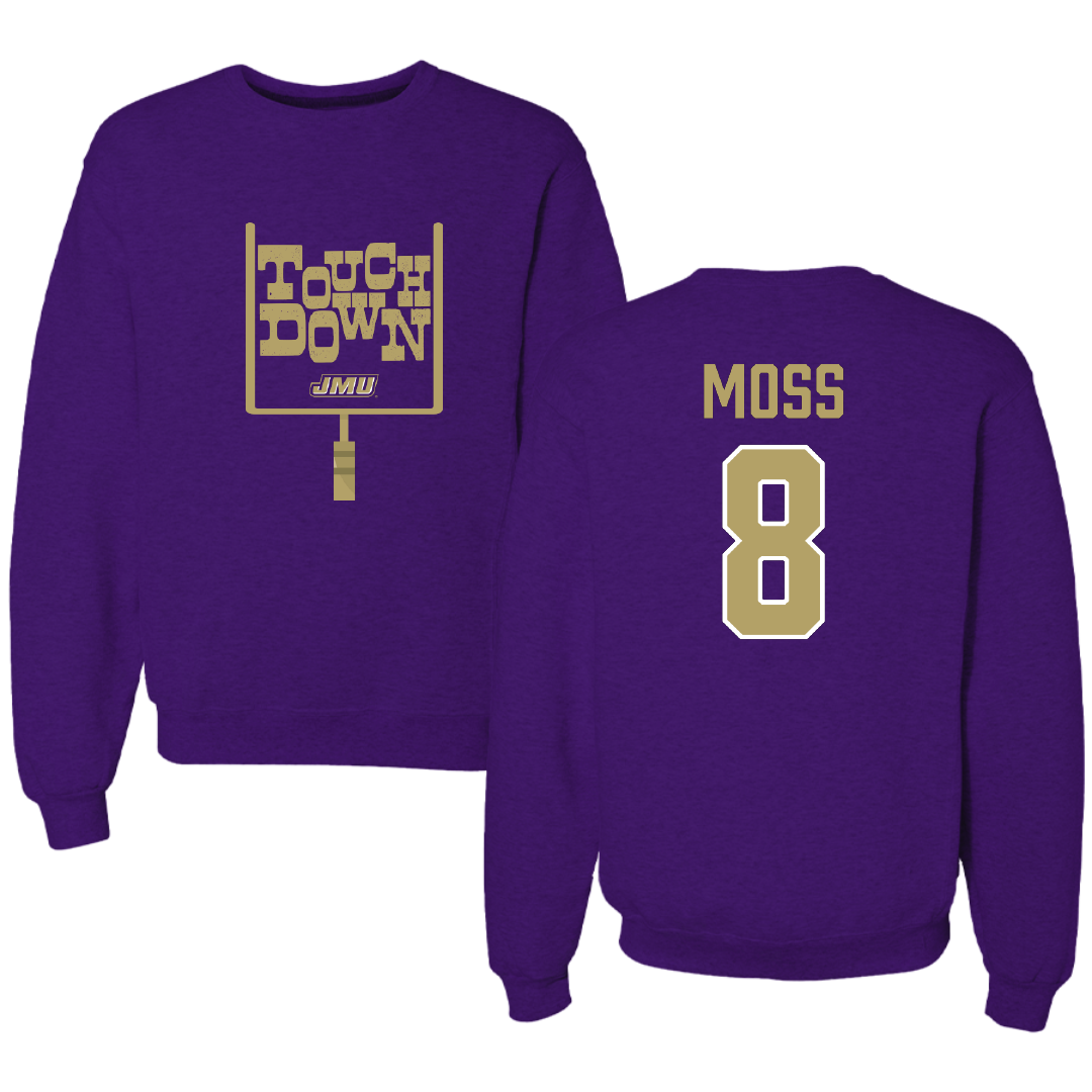 James Madison University Football Purple Touchdown Crewneck - #8 Max Moss
