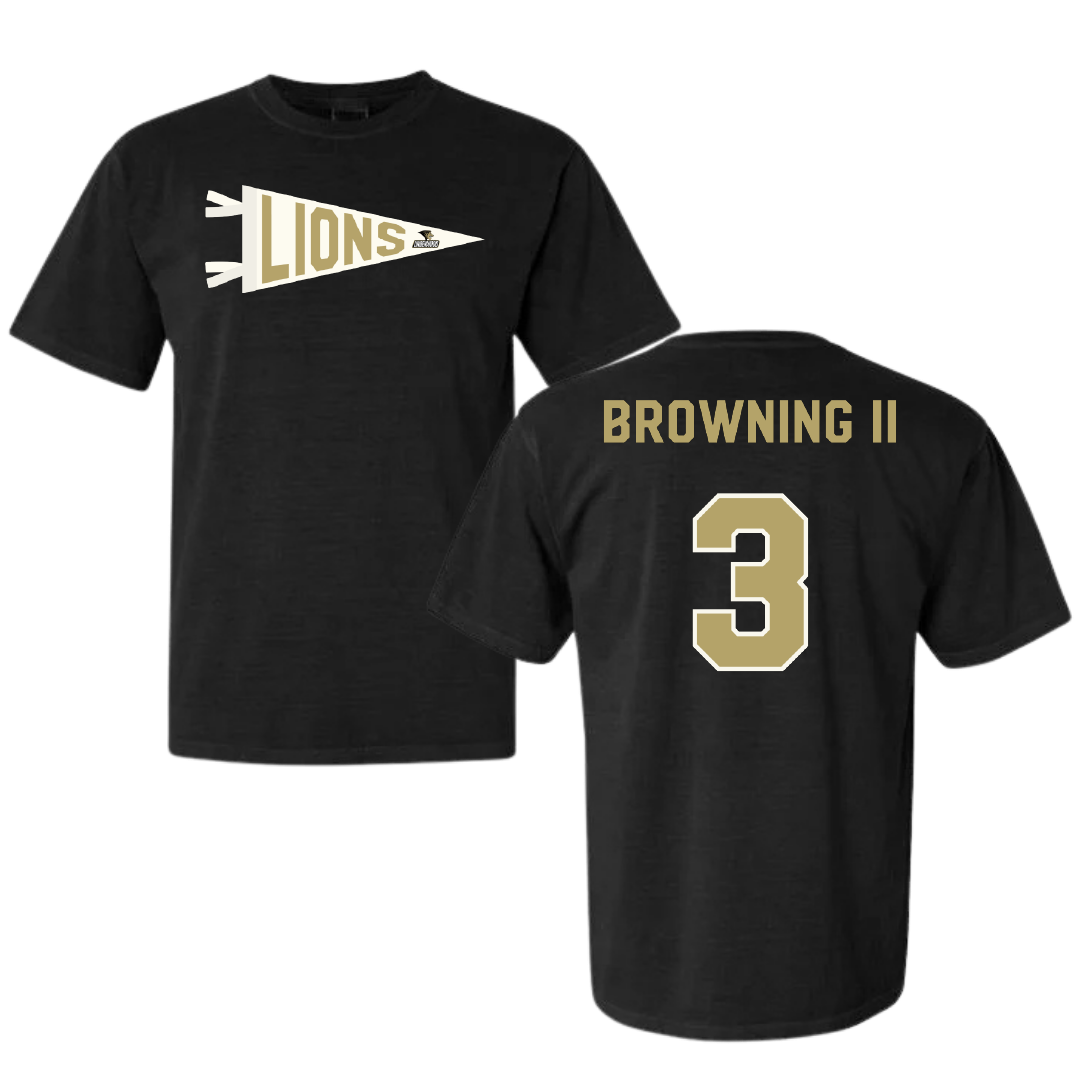 Lindenwood University Basketball Black Pennant Comfort Colors Tee - #3 Markeith Browning II