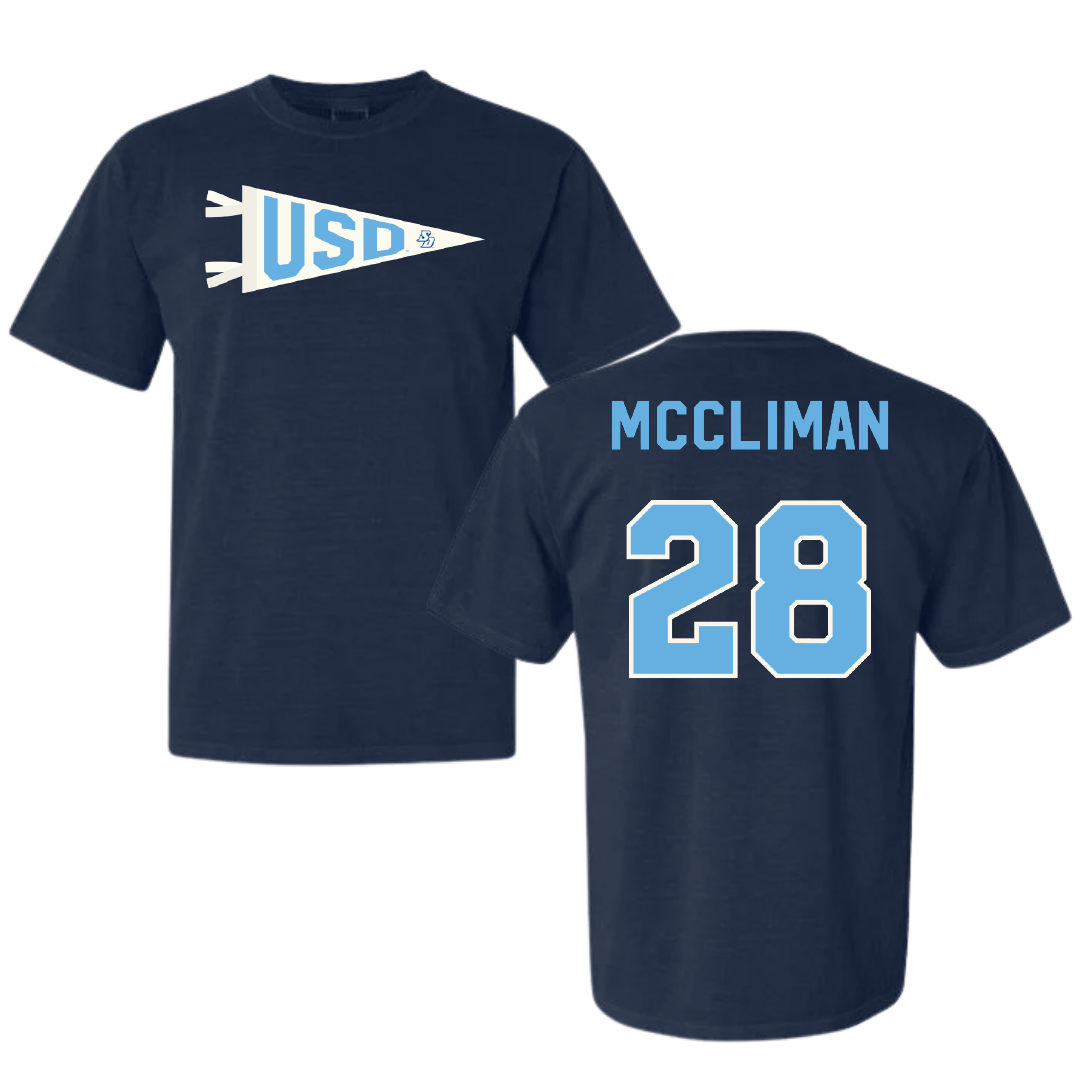 University of San Diego Softball Navy Pennant Comfort Colors Tee - #28 Natalie McCliman