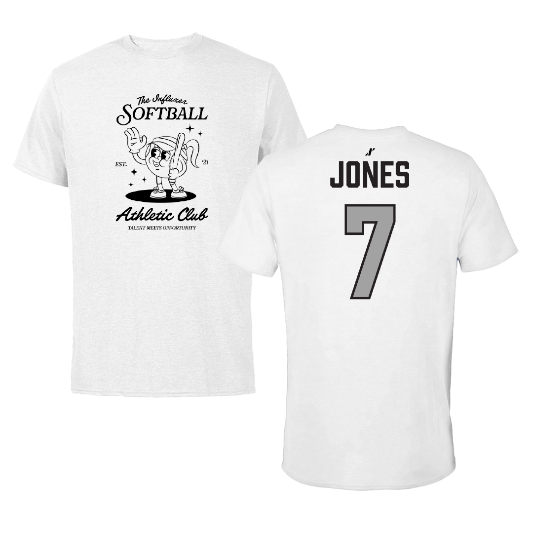 Softball White Influxer Athletic Club Tee - #7 Madison Jones