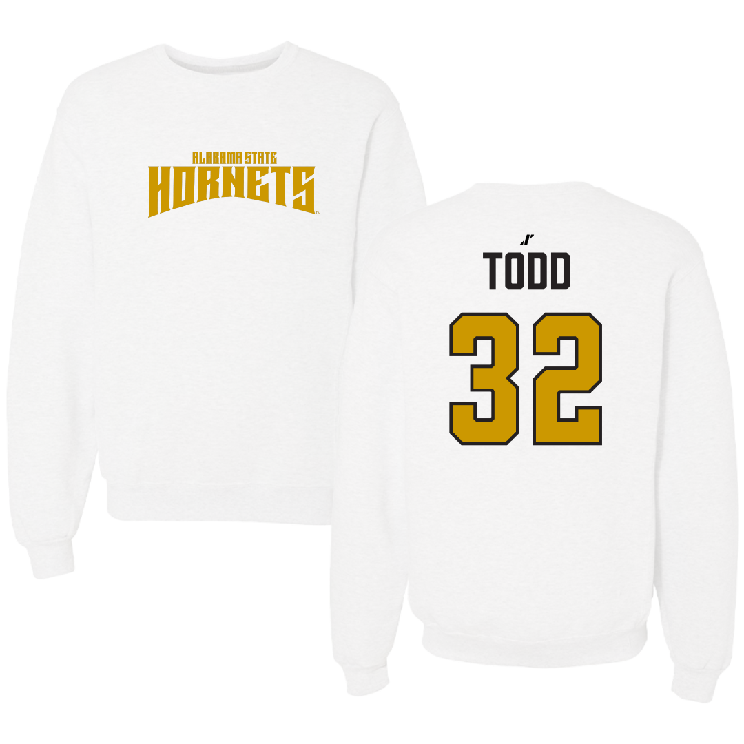 Alabama State University Football White Classic Crewneck - #32 Azariel Todd