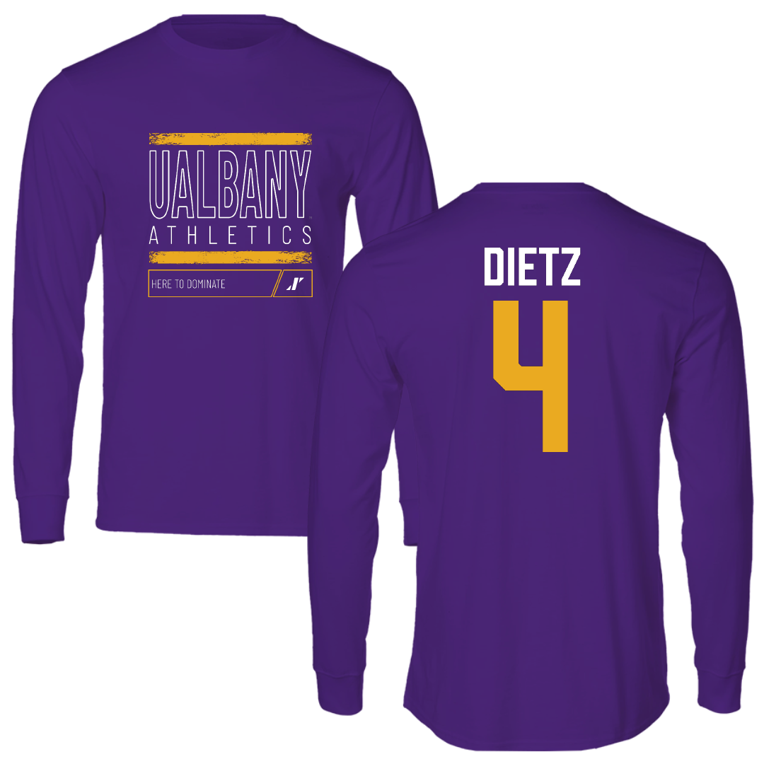 University at Albany Football Purple Dominate Performance Long Sleeve - #4 MarQeese Dietz