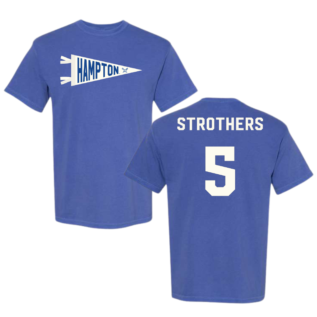 Hampton University Basketball Blue Pennant Comfort Colors Tee - #5 Etienne Strothers