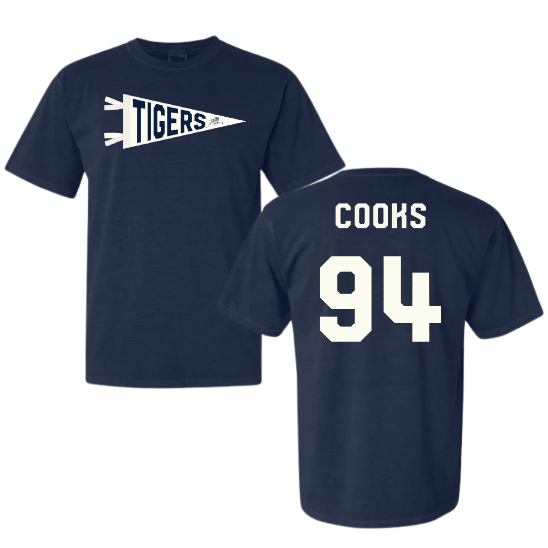 Jackson State University Football Navy Pennant Comfort Colors Tee - #94 Stanley Cooks