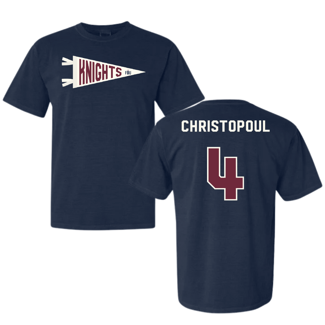 Fairleigh Dickinson University-Metropolitan Campus Softball Navy Pennant Comfort Colors Tee - #4 Olivia Christopoul